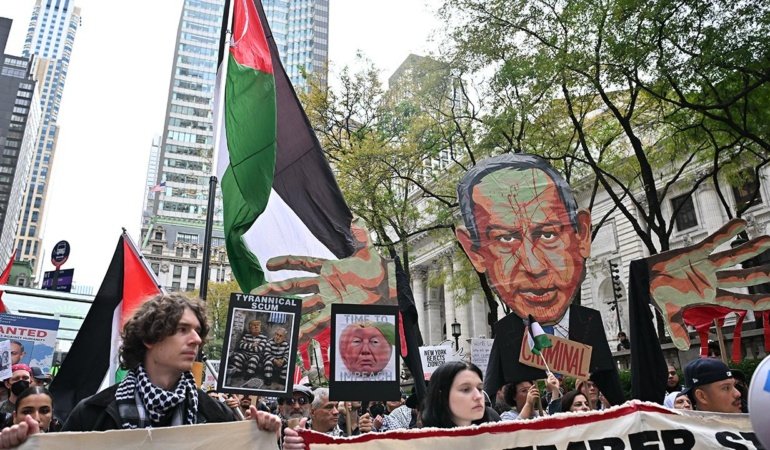 New Yorkta binlerce kişi soykırımcı Netayahu'yu protesto etti